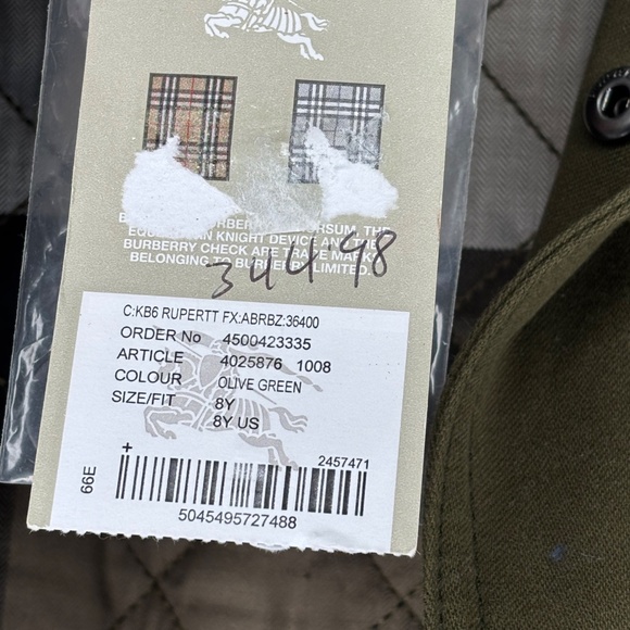 NWT Girls Olive Green Burberry Parka Coat -Size 8Y - Picture 5 of 5